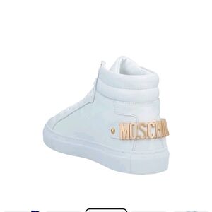 RRP€454 MOSCHINO Leather High-Top Sneakers US6 UK3 EU36 White Logo Made in Italy